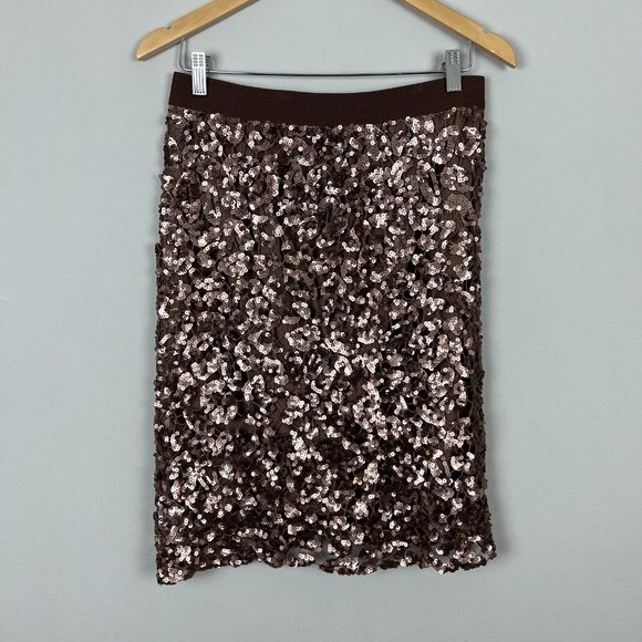 BCBG MaxAzria Skirt Medium Bronze Sequin Mesh Dorshea Pencil Glam Stretch New - Picture 10 of 10